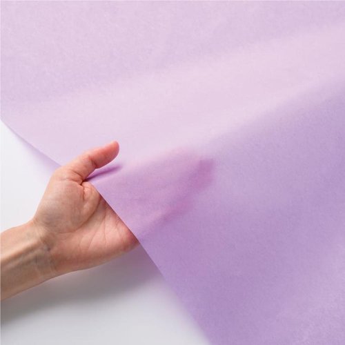 緩衝材 推し色薄葉紙 パープル 5枚入 ヒサゴ パープルの薄葉紙が重なり、柔らかな質感が際立つ様子