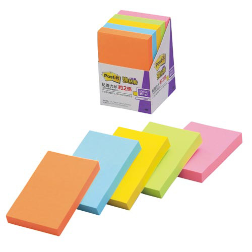 ポストイット　強粘着　７５×５０　ネオン混色　５冊画像