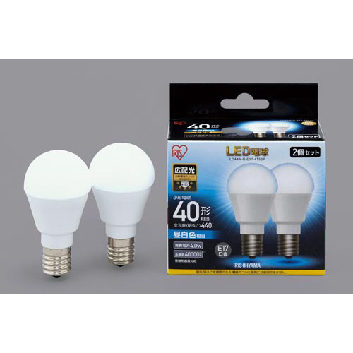 ＬＥＤ　Ｅ１７　広配光４０形　昼白色　２個入画像