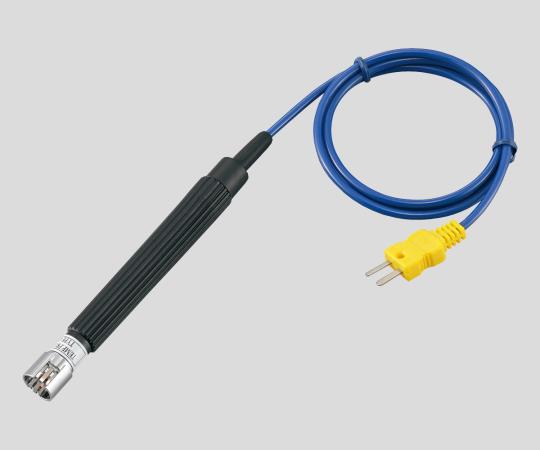 4チャンネルデジタル温度計(データロガー内蔵型)　表面用K熱電対センサー センサー部分が強調された上面からの角度での配置