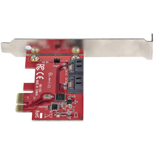 SATA　2ポート増設　PCI　Expressインターフェースカード　1個 表面に冷却フィンが取り付けられたカードの側面が見える状態