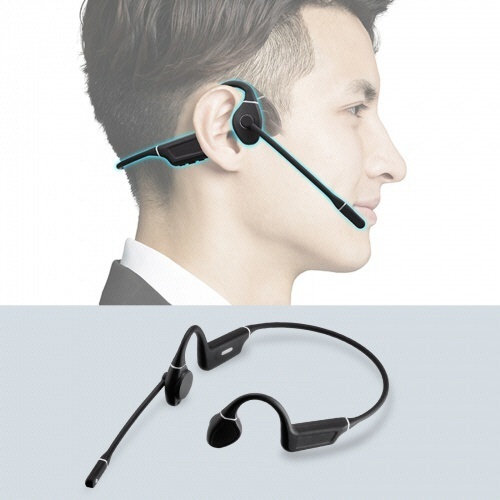 Bluetooth骨伝導ヘッドセット　1個 フレームに収まった状態で、側面にロゴが見え、カラフルなデザインが目を引く。