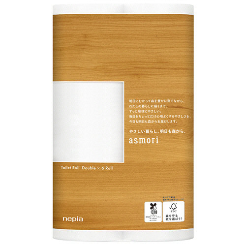 ﾈﾋﾟｱ asmori ﾄｲﾚｯﾄﾛｰﾙ ﾀﾞﾌﾞﾙ 芯あり 60m 1ﾊﾟｯｸ(6ﾛｰﾙ)