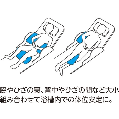 入浴サポートクッションII　枕型大　1個 枕型のクッションが横向きに置かれ、表面には柔らかな素材と通気性の良さが強調されている様子