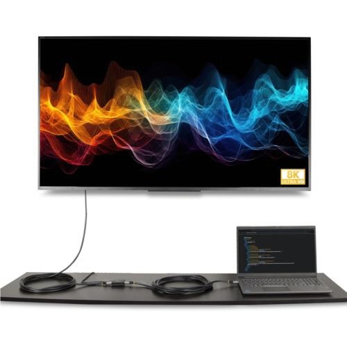 HDMI　2.1リピーター　8K60Hz・4K144Hz　10m/4K60Hz　25m　ブラック　1個 滑らかな表面の黒い筐体が見える状態