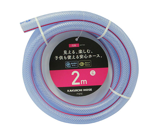 散水用ホース　FUN　クリアー+ピンクライン　内径15mm　2M　F121C画像