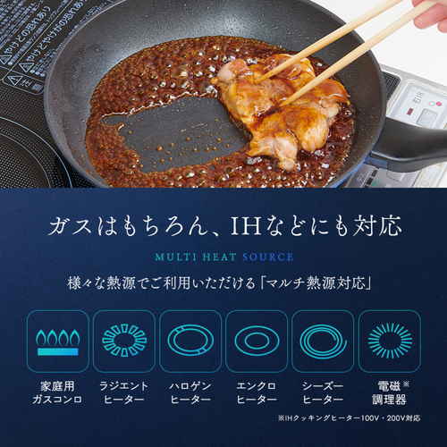 軽量IHダイヤフライパン28cm深型 持ち手が見える角度で撮影された深型フライパンの内部。