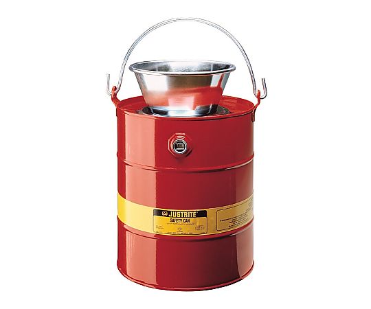 φ295x425mm/19L オイルドレン缶 金属製の円筒形容器が横向きに置かれ、フタがやや開いている様子