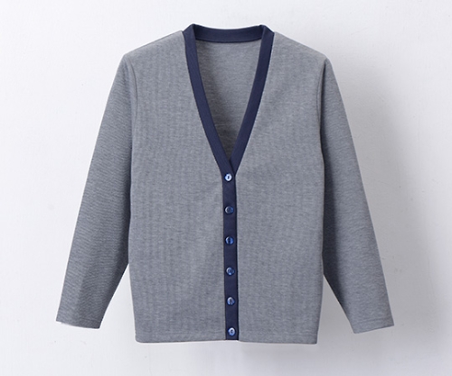 Vネックカーディガン グレー×ネービー L