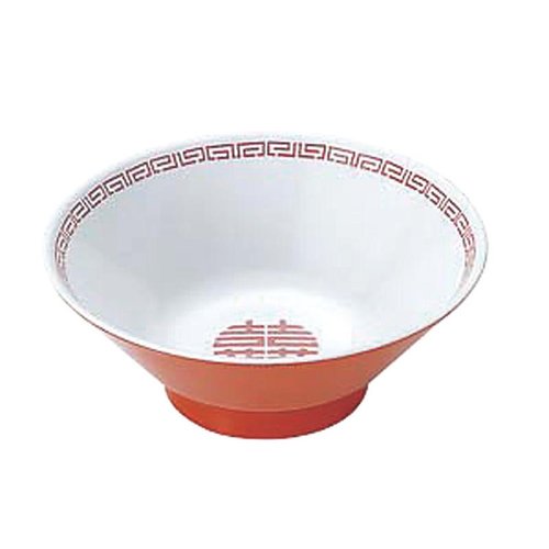 メラミン食器 瑞祥 CA-14 新形たんめん丼 白/赤 エンテック