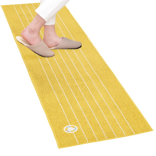 キッチンマット　リース　45×180cm　イエロー 柔らかな布地とリース模様が施された長細いデザイン