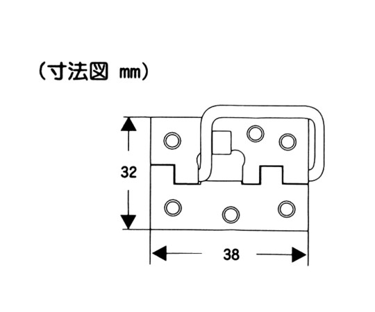 ステン丁番掛金　38mm　2枚入 光沢のあるステンレス製で、ねじ穴付きの丁番が2枚並ぶ様子