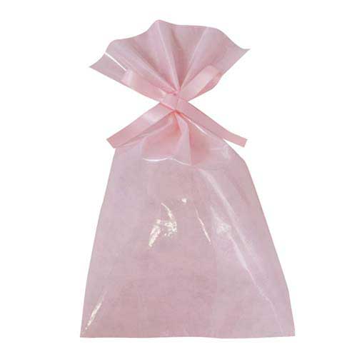 ソフトバッグクリア 2穴リボン巾着 S5 ライトピンク画像