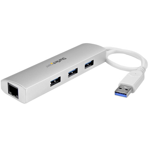 3ポート　ポータブル　USB　3.0ハブ　(ギガビットイーサネット対応LANアダプタ内蔵)　1台