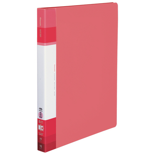 ｸﾘﾔｰﾌﾞｯｸ(Glassele)替紙式･背ﾎﾟｹｯﾄA4 30穴15P 背幅25-39mm ｺｰﾗﾙﾋﾟﾝｸ 1冊画像