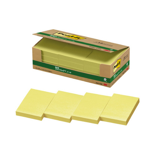 ポストイット　再生紙ノート　７５×５０　黄２４冊画像