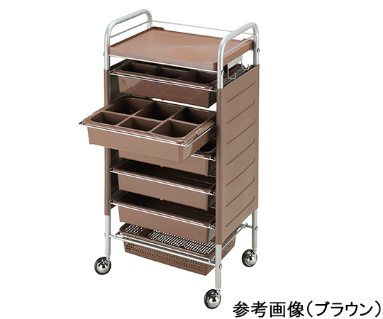 仕切り付収納ワゴン（C265） ブラウン 仕切り付きの収納スペースが見える状態で、ブラウンの配色が際立つデザイン。