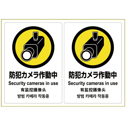 ﾋﾟﾀﾛﾝｸﾞｽﾃｯｶｰ 防犯ｶﾒﾗ作動中 A4ﾖｺ 2面 1枚画像