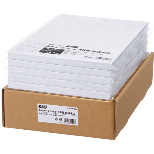 A4ﾀｯｸｼｰﾙ 業務用 10面 50.8×86.4mm 四辺余白 1箱(500ｼｰﾄ:100ｼｰﾄ×5冊)画像