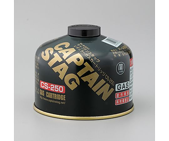 230g ガスカートリッジ 黒と緑のデザインが目立つ、上部に赤い蓋のカートリッジが見える状態