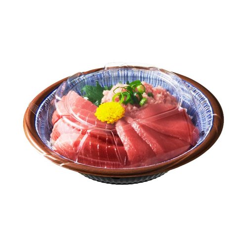 どんぶり容器 CTいぶき丼 M17 染草B-BK 身 中央化学 黒色の染草模様が施された丸型の丼容器が中央に配置されている状態