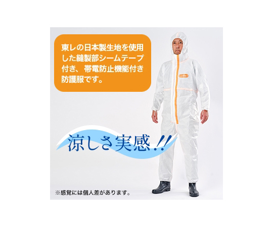 化学防護服　LIVMOA®4500AS　耐水圧・帯電　M　50着入 パッケージが横向きに並べられ、透明なフィルムで覆われた状態