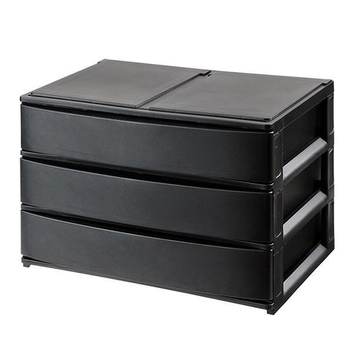 収納ケース 引き出し 幅39×奥行26.5×高さ26.5cm ワイド 浅3段 ブラック画像