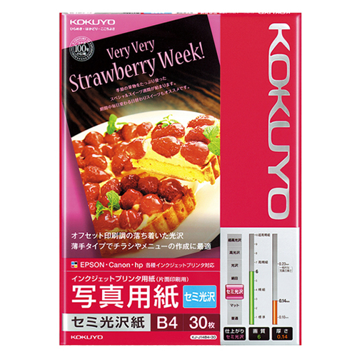 ｲﾝｸｼﾞｪｯﾄﾌﾟﾘﾝﾀ用紙 写真用紙 ｾﾐ光沢紙 B4 1冊(30枚)画像