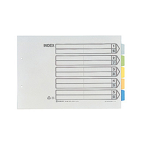 ｶﾗｰｲﾝﾃﾞｯｸｽ A4ﾖｺ 2穴 5色5山+扉紙 1ﾊﾟｯｸ(10組)画像