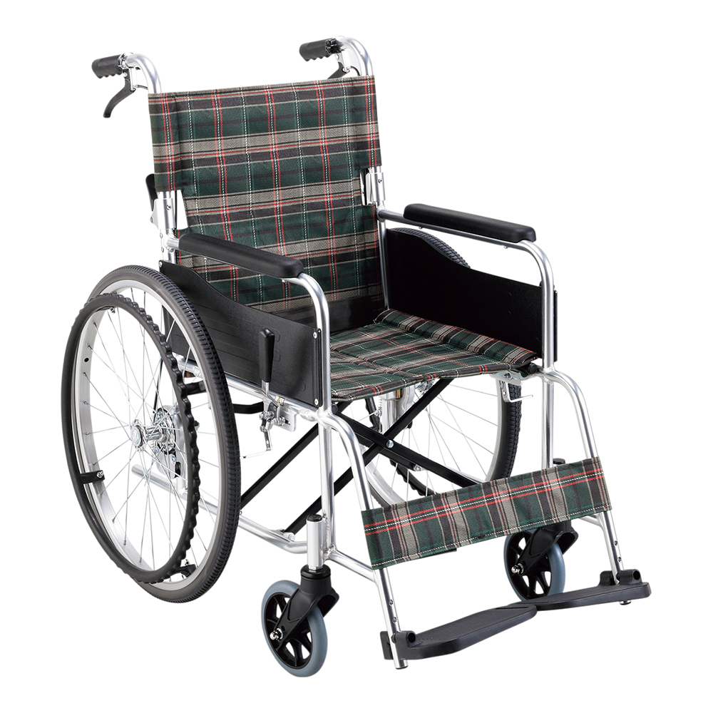 車いす　W64×D99.5×H87.5cm　グリーンチェック画像
