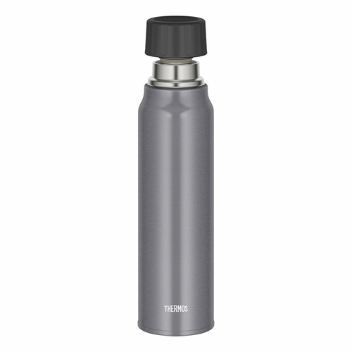 サーモス　水筒　1L　炭酸飲料ボトル　保冷　スクリュー　FJK-1000　シルバー 光沢のあるシルバーのボトルが、斜めから撮影されている状態。