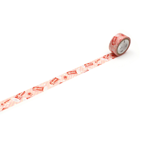 マスキングテープ　mt　駄菓子　ミニコーラ　15mm×3m 赤と白のストライプデザインのパッケージが正面に見える状態