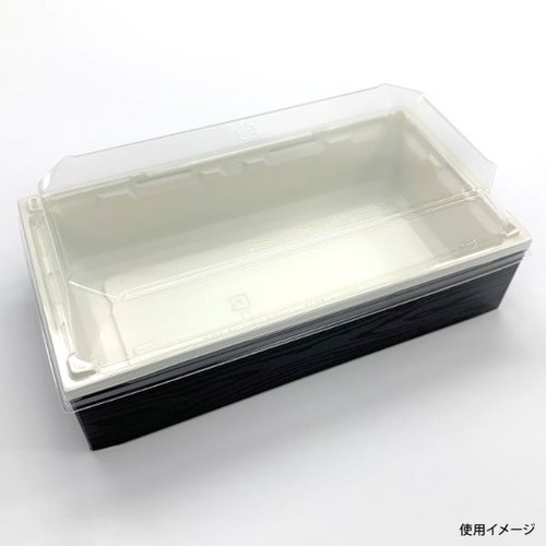 PHカートン ワン折重 73×38(50) 黒焼杉 縁 黒焼杉の箱が横向きに置かれている様子