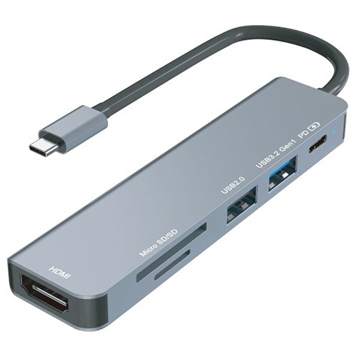 6in1　USB　Type-Cハブ　シルバー　1個