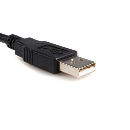 USB-パラレルプリンタアダプタ　3m　ブラック　1本 ケーブルが巻かれた状態で、コネクタ部分が見えるアングル