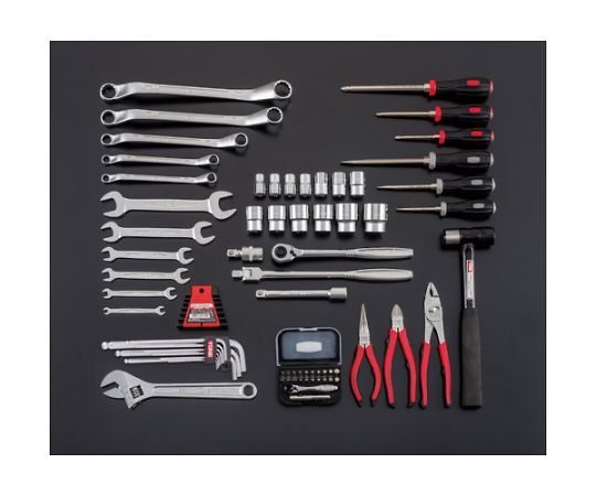整備用工具セット ツールセット （ブラック仕様） 間口433×奥行220×高さ240mm 黒い工具ケースが横に並び、内側には整然と並んだ各種工具が見える状態