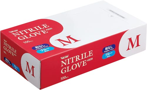 ニトリル手袋＃２０３９　粉無青Ｍ　青１００枚×２０画像