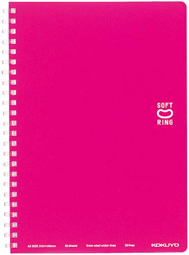 ソフトリングノート　Ａ５ドットＢ罫５０枚　桃×５画像