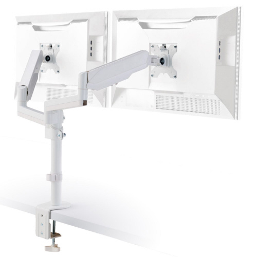 モニターアーム　デュアル　ガス式　支柱付　ホワイト