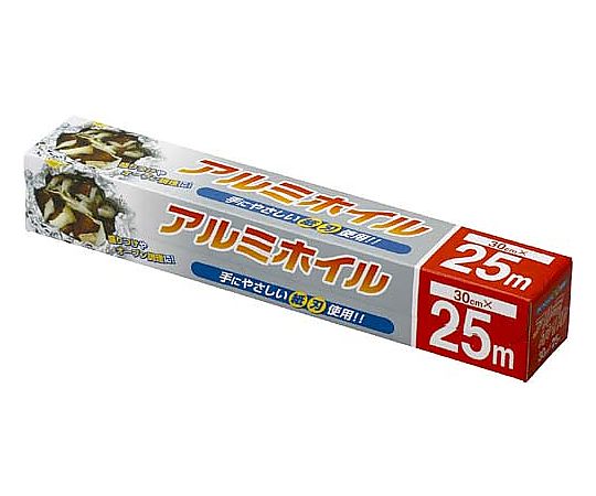 アルミホイル 30cm×25m シルバーのロール状パッケージがテーブルの上に置かれている様子