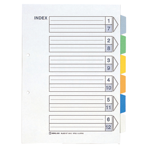 ｶﾗｰｲﾝﾃﾞｯｸｽ A4ﾀﾃ 2穴 6色6山+扉紙 1ﾊﾟｯｸ(10組)画像
