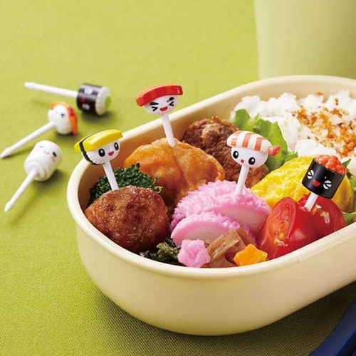 ピック　7本入り　SUSHIピック カラフルなデザインのピックが揃っている様子