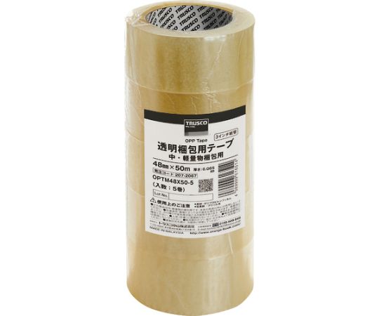 透明梱包用テープ　中・軽量物梱包用　48mmX50m　5巻入画像
