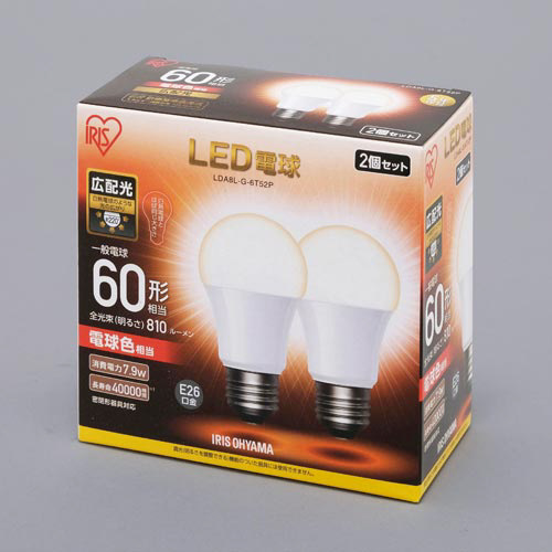 ＬＥＤ　Ｅ２６　広配光６０形　電球色　２個入画像