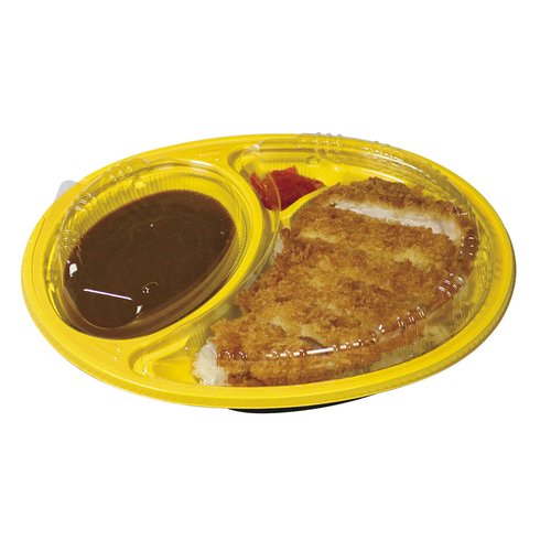 カレー容器 Dジャーニー 24-20浅P本体黄 デンカポリマー [ケース販売] 透明な容器が横向きに並ぶ様子