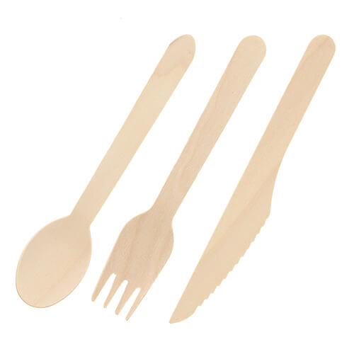 アサヒグリーン 木製160mm スプーン・フォーク・ナイフ 3点セット 未晒紙完封 50セット画像