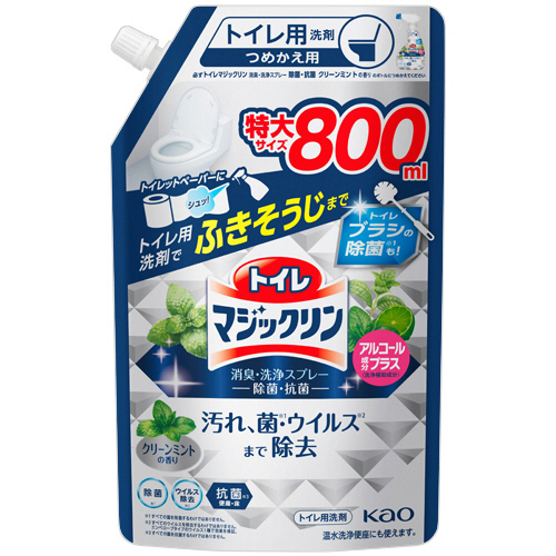 ﾄｲﾚﾏｼﾞｯｸﾘﾝ 消臭･洗浄ｽﾌﾟﾚｰ 除菌･抗菌 ｸﾘｰﾝﾐﾝﾄ 詰替 特大 800mL 1ﾊﾟｯｸ画像