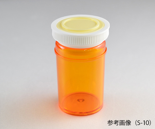 スチロール棒瓶（標本瓶）　15mL 透明な瓶が正面から見える状態、蓋がしっかり閉まっている様子。
