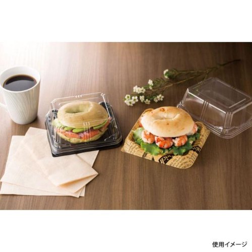 エスコンFLN-55-10 透明蓋 スミ [バラ販売] 透明な蓋が上部にあり、黒いスミが目立つパッケージが側面から見える状態