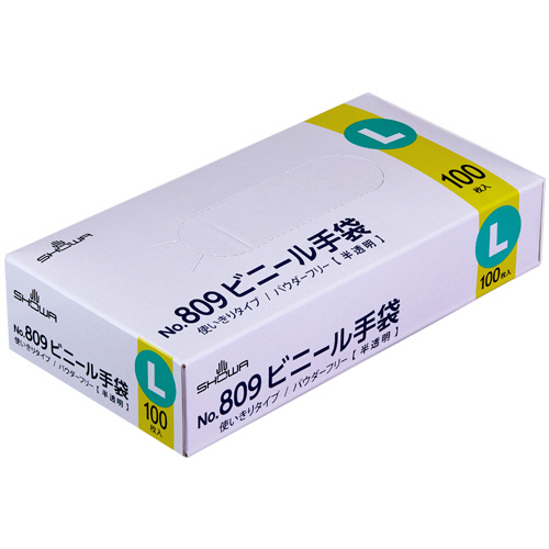 No.809 ﾋﾞﾆｰﾙ手袋 ﾊﾟｳﾀﾞｰﾌﾘｰ L 半透明 1箱(100枚)